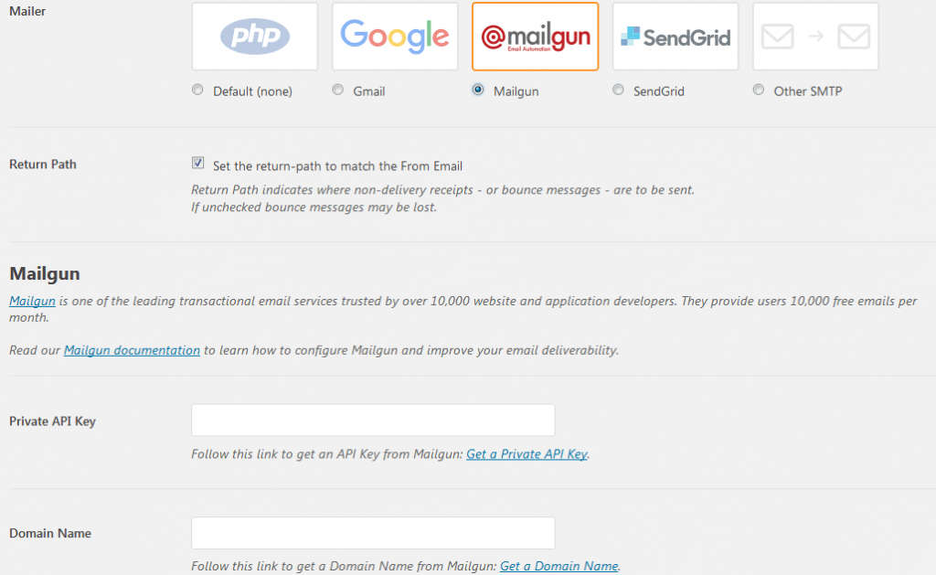 Mailgun SMTP setting wordpress